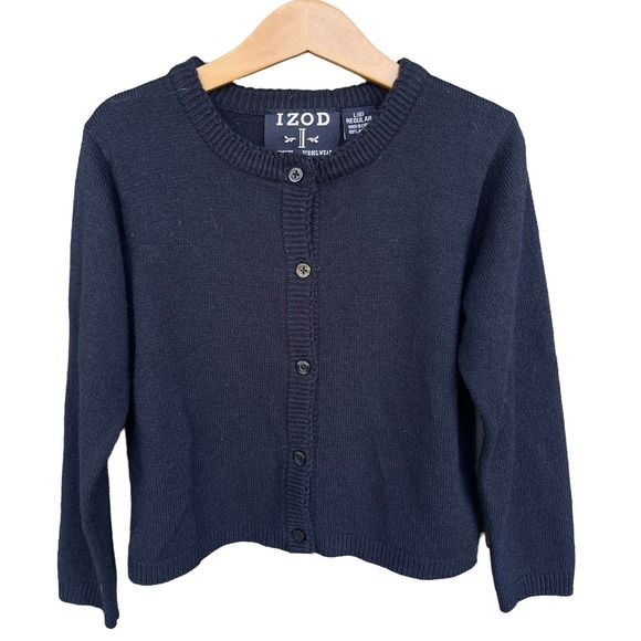 Izod Cardigan Sweater Girls Large (6) Blue Button Up Schoolwear Uniform - Picture 1 of 7